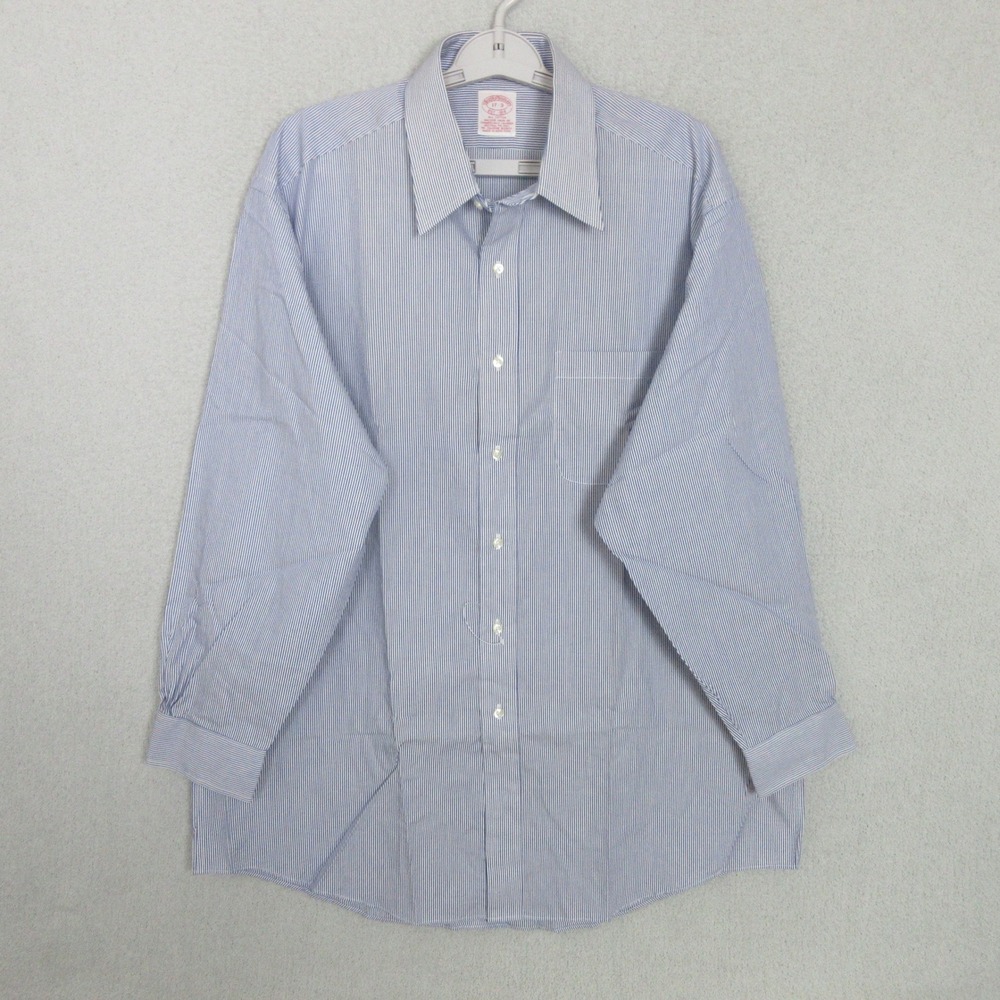 Brooks Brothers Mens Blue White Pinstripe Cotton Button Down Shirt 17-3